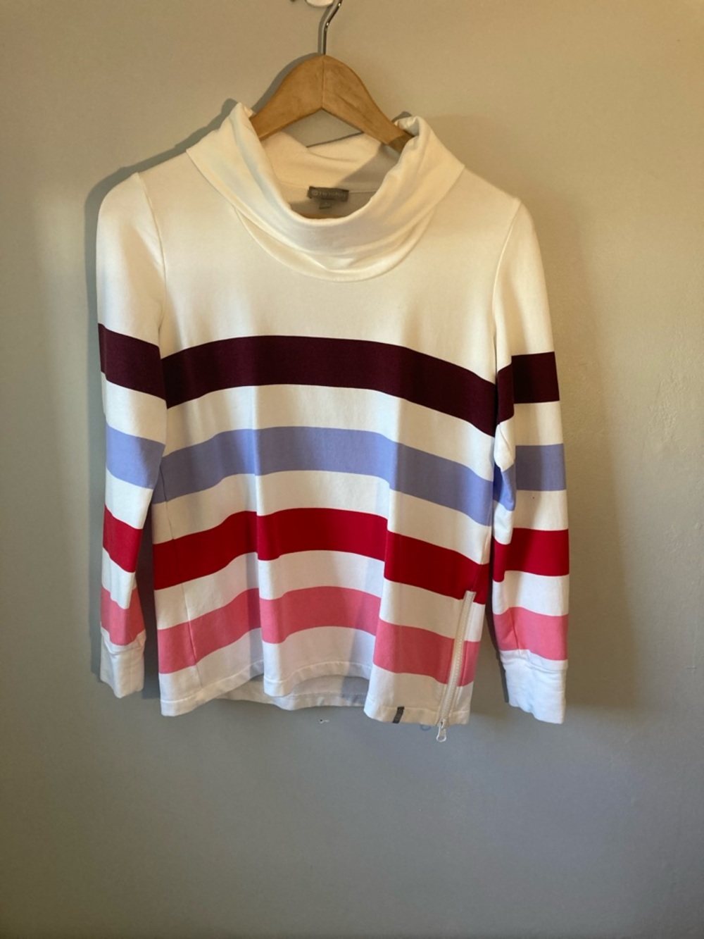 Women’s White Striped Funnel Neck Sweater - Multi Color
